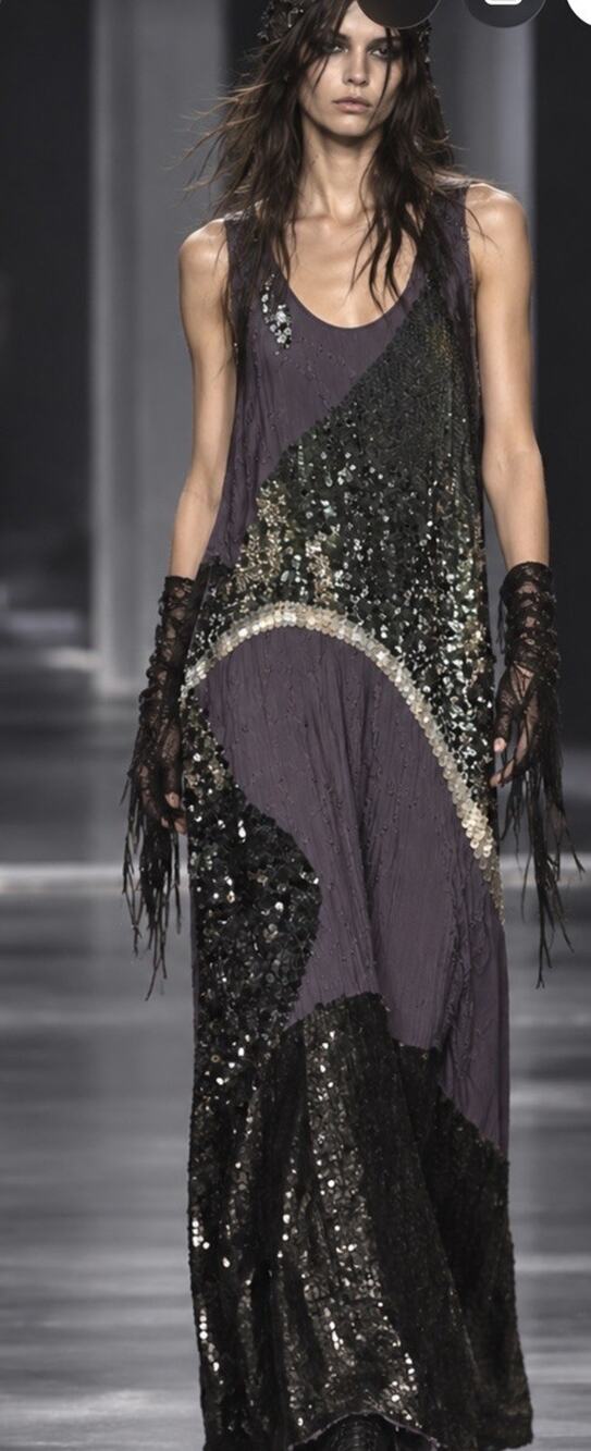 Vera Wang Asymmetrical Art Gown 44 Collectible silk and sequins